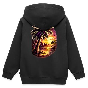 Palmen am Neon Sonnenuntergang Zoopy - Kinder Premium Organic Zip Hoodie - Schwarz - Hinten - AI Model Kid Male (0cm)
