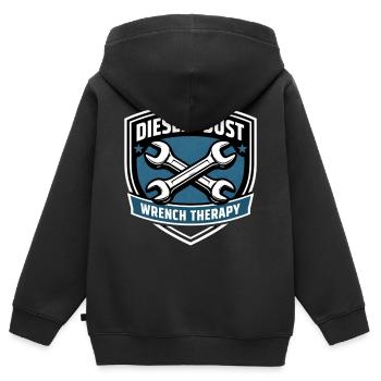 Diesel & Dust Wrench Therapy Schrauber Motiv - Kinder Premium Organic Zip Hoodie - Schwarz - Hinten - AI Model Kid Male (0cm)