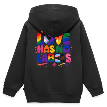 Love Has No Labels Regenbogen Pride Spruch - Kinder Premium Organic Zip Hoodie - Schwarz - Hinten - AI Model Kid Male (0cm)