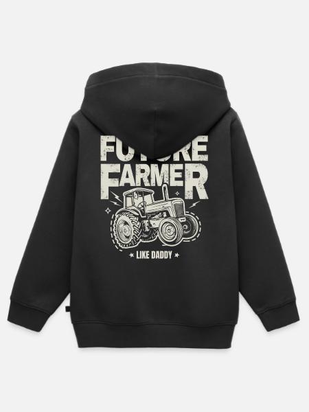 Future Farmer Bébé Tracteur Vintage Papa - Sweat Premium à capuche zippé enfant bio - noir