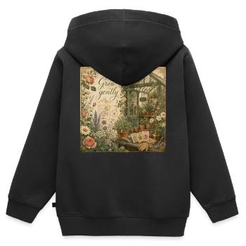 Grow Gently Vintage Poster Gewächshaus Deko Blumen - Kinder Premium Organic Zip Hoodie - Schwarz - Hinten - AI Model Kid Male (0cm)