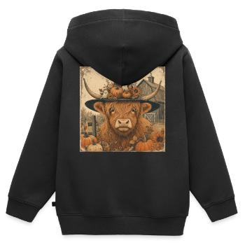 Schottisches Rind Halloween Hoodie Vintage Cow - Kinder Premium Organic Zip Hoodie - Schwarz - Hinten - AI Model Kid Male (0cm)