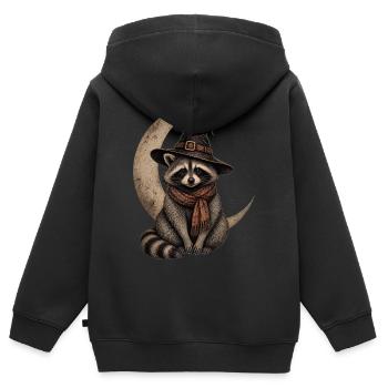 Halloween Waschbär mit Halbmond und Hexenhut - Kinder Premium Organic Zip Hoodie - Schwarz - Hinten - AI Model Kid Male (0cm)