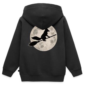 Halloween Fuchs Hexe Vintage Vollmond Motiv - Kinder Premium Organic Zip Hoodie - Schwarz - Hinten - AI Model Kid Male (0cm)