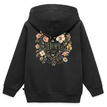 T-shirt Hope Floral Heart Botanique Vintage Floral - Sweat Premium à capuche zippé enfant bio - noir - Dos - AI Model Kid Male (0cm)
