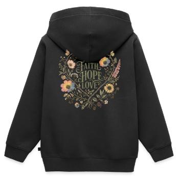 Faith Hope Love Botanical Herz Hoodie Vintage - Kinder Premium Organic Zip Hoodie - Schwarz - Hinten - AI Model Kid Male (0cm)