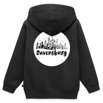 ravensburg, skyline, cercle, coupe de ciseaux, blanc - Sweat Premium à capuche zippé enfant bio - noir - Dos - AI Model Kid Male (0cm)