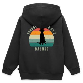 Proudly Owned by a Dalmie Retro Sunset - Kinder Premium Organic Zip Hoodie - Schwarz - Hinten - AI Model Kid Male (0cm)