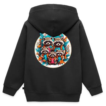Süße liebenswerte Waschbärenfamilie - Kinder Premium Organic Zip Hoodie - Schwarz - Hinten - AI Model Kid Male (0cm)