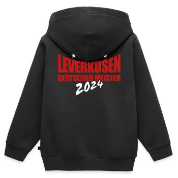 Leverkusen - Deutscher Meister 2024 - Kinder Premium Organic Zip Hoodie - Schwarz - Hinten - AI Model Kid Male (0cm)