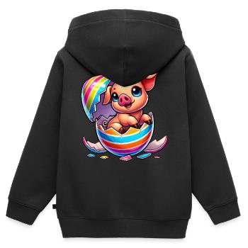 Süßes Cartoon Schwein im Osterei schlüpfen - Kinder Premium Organic Zip Hoodie - Schwarz - Hinten - AI Model Kid Male (0cm)