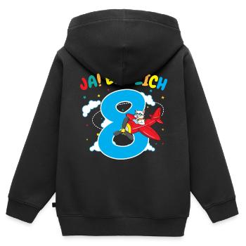 8. Geburtstag Katze Flugzeug Flieger Geschenk - Kinder Premium Organic Zip Hoodie - Schwarz - Hinten - AI Model Kid Male (0cm)