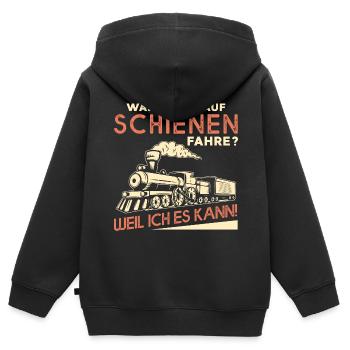 Warum Ich Auf Schienen Fahre Weil Ich Es Kann - Kinder Premium Organic Zip Hoodie - Schwarz - Hinten - AI Model Kid Male (0cm)