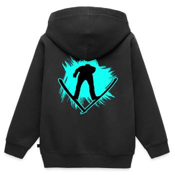 Saut à ski - Sweat Premium à capuche zippé enfant bio - noir - Dos - AI Model Kid Male (0cm)