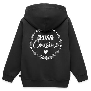 Ich werde Große Cousine 2025 Mädchen Blumenkranz - Kinder Premium Organic Zip Hoodie - Schwarz - Hinten - AI Model Kid Male (0cm)