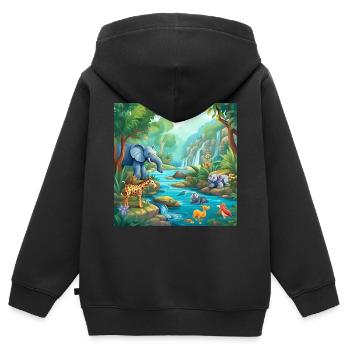 Badeparty der Dschungel-Tiere - Kinder Premium Organic Zip Hoodie - Schwarz - Hinten - AI Model Kid Male (0cm)