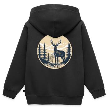 Cerf - Sweat Premium à capuche zippé enfant bio - noir - Dos - AI Model Kid Male (0cm)