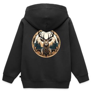 Cerf - Sweat Premium à capuche zippé enfant bio - noir - Dos - AI Model Kid Male (0cm)