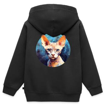Devon Rex Katze - Kinder Premium Organic Zip Hoodie - Schwarz - Hinten - AI Model Kid Male (0cm)