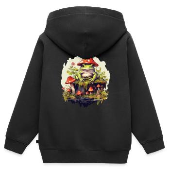 frosch cottagecore pilz - Kinder Premium Organic Zip Hoodie - Schwarz - Hinten - AI Model Kid Male (0cm)