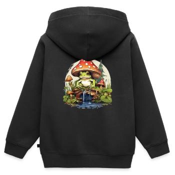 frosch pilz cottagecore - Kinder Premium Organic Zip Hoodie - Schwarz - Hinten - AI Model Kid Male (0cm)