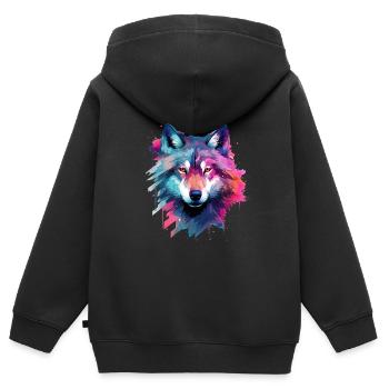 wolf galaxy - Kinder Premium Organic Zip Hoodie - Schwarz - Hinten - AI Model Kid Male (0cm)