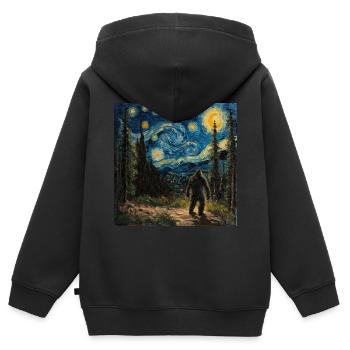 bigfoot, big foot, van gogh, sternenacht - Kinder Premium Organic Zip Hoodie - Schwarz - Hinten - AI Model Kid Male (0cm)