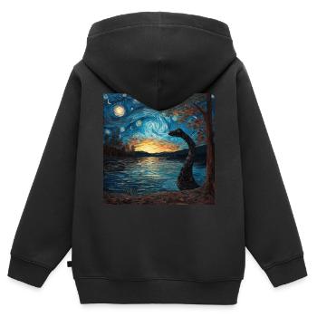 loch ness monster, nessie, van gogh, sternenacht - Kinder Premium Organic Zip Hoodie - Schwarz - Hinten - AI Model Kid Male (0cm)