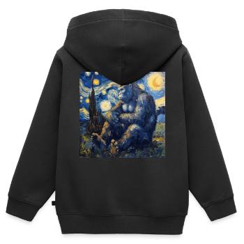 bigfoot, big foot, van gogh, sternenacht - Kinder Premium Organic Zip Hoodie - Schwarz - Hinten - AI Model Kid Male (0cm)