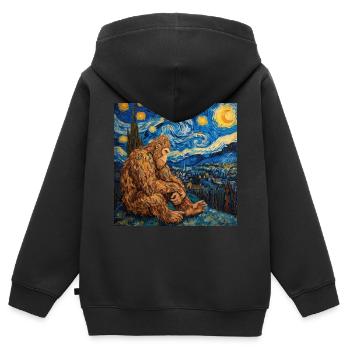 bigfoot, big foot, van gogh, sternenacht - Kinder Premium Organic Zip Hoodie - Schwarz - Hinten - AI Model Kid Male (0cm)