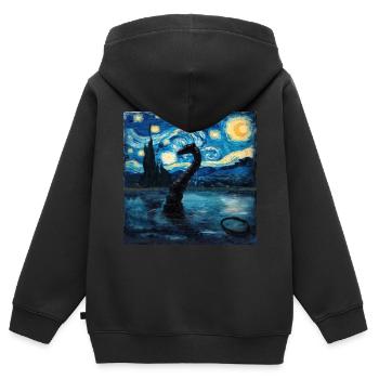 loch ness monster, nessie, van gogh, sternenacht - Kinder Premium Organic Zip Hoodie - Schwarz - Hinten - AI Model Kid Male (0cm)
