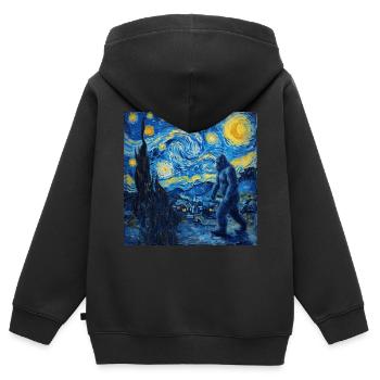 bigfoot, big foot, van gogh, sternenacht - Kinder Premium Organic Zip Hoodie - Schwarz - Hinten - AI Model Kid Male (0cm)