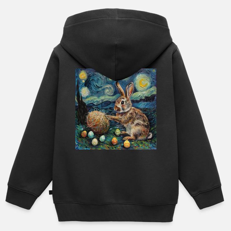 lapin de Pâques, Pâques, lapin, joyeuses Pâques, oeufs de Pâques, - Sweat Premium à capuche zippé enfant bio - noir