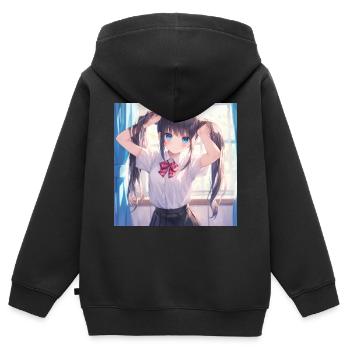 Anime, Écolière, Waifu, Japon - Sweat Premium à capuche zippé enfant bio - noir - Dos - AI Model Kid Male (0cm)
