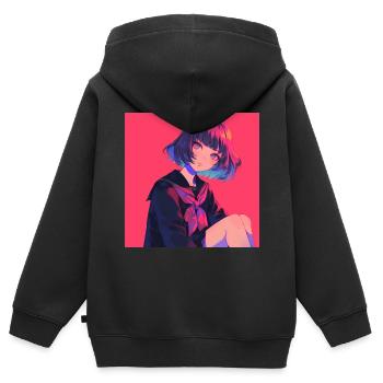 Anime, Écolière, Waifu, Japon - Sweat Premium à capuche zippé enfant bio - noir - Dos - AI Model Kid Male (0cm)