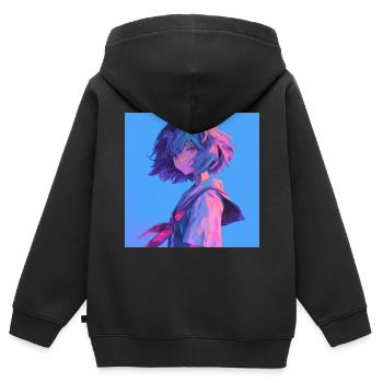 Anime, Écolière, Waifu, Japon - Sweat Premium à capuche zippé enfant bio - noir - Dos - AI Model Kid Male (0cm)