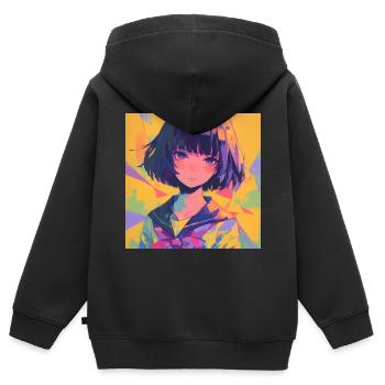Anime, Écolière, Waifu, Japon - Sweat Premium à capuche zippé enfant bio - noir - Dos - AI Model Kid Male (0cm)