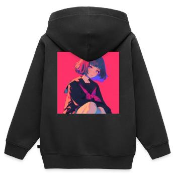 Anime, Écolière, Waifu, Japon - Sweat Premium à capuche zippé enfant bio - noir - Dos - AI Model Kid Male (0cm)