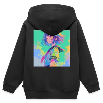 Anime, Écolière, Waifu, Japon - Sweat Premium à capuche zippé enfant bio - noir - Dos - AI Model Kid Male (0cm)