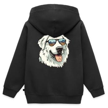 Chien De Montagne Des Pyrénées, Chien Des Grandes Pyrénées, Chien - Sweat Premium à capuche zippé enfant bio - noir - Dos - AI Model Kid Male (0cm)