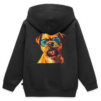 Griffon Bruxellois, Griffon Brussles, Chien - Sweat Premium à capuche zippé enfant bio - noir - Dos - AI Model Kid Male (0cm)