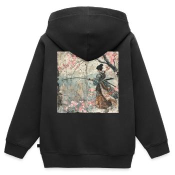 Japanisch, Samurai, Kirschblüte, Kunst, Ukiyo-E, s - Kinder Premium Organic Zip Hoodie - Schwarz - Hinten - AI Model Kid Male (0cm)