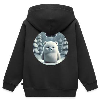 Ours Polaire sous la Pluie Verglaçante - Sweat Premium à capuche zippé enfant bio - noir - Dos - AI Model Kid Male (0cm)