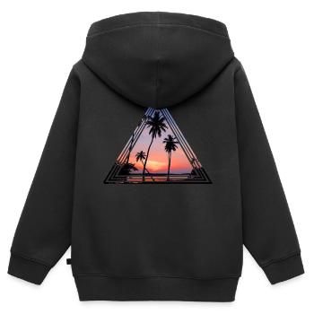 Palmiers au coucher du soleil - Sweat Premium à capuche zippé enfant bio - noir - Dos - AI Model Kid Male (0cm)