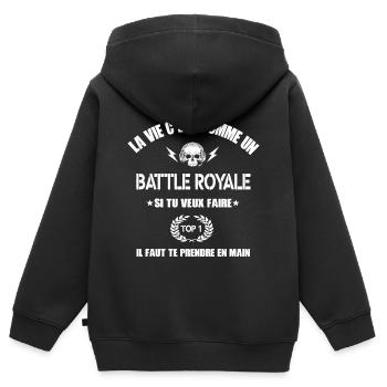 la vie c'est comme un battle royale,geek,gamer - Sweat Premium à capuche zippé enfant bio - noir - Dos - AI Model Kid Male (0cm)