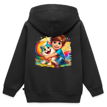 Garçon avec chat mignon - Sweat Premium à capuche zippé enfant bio - noir - Dos - AI Model Kid Male (0cm)