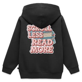 Scroll Less Read More 8 - Kinder Premium Organic Zip Hoodie - Schwarz - Hinten - AI Model Kid Male (0cm)