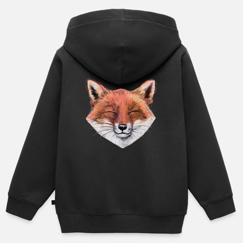 renard heureux - Sweat Premium à capuche zippé enfant bio - noir