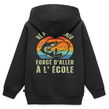 Né pour pêcher humour pêcheur enfant vintage rétro - Sweat Premium à capuche zippé enfant bio - noir - Dos - AI Model Kid Male (0cm)