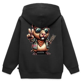 Capybara Peacezeichen - Kinder Premium Organic Zip Hoodie - Schwarz - Hinten - AI Model Kid Male (0cm)